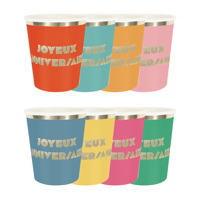GOBELETS 200ML MULTI JOYEUX ANNIVERSAIRE X 8