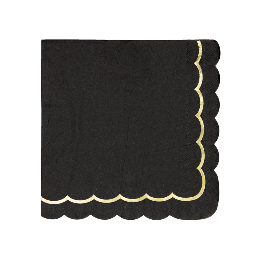 SERVIETTES FESTONNEES 33X33CM NOIRES ET OR X 16
