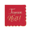 SERVIETTES FESTONNEES 33X33CM ROUGES ET OR JOYEUX NOEL X 16