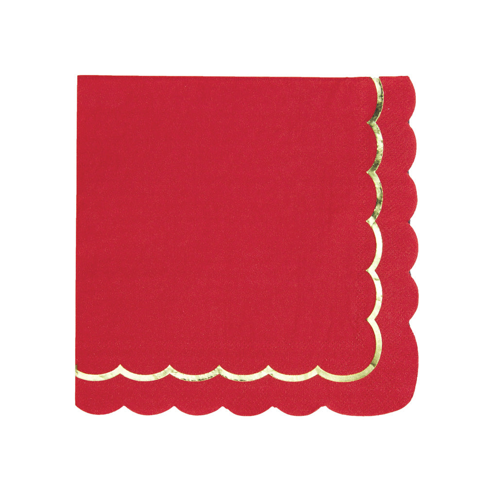 SERVIETTES FESTONNEES 33X33CM ROUGES ET OR X 16