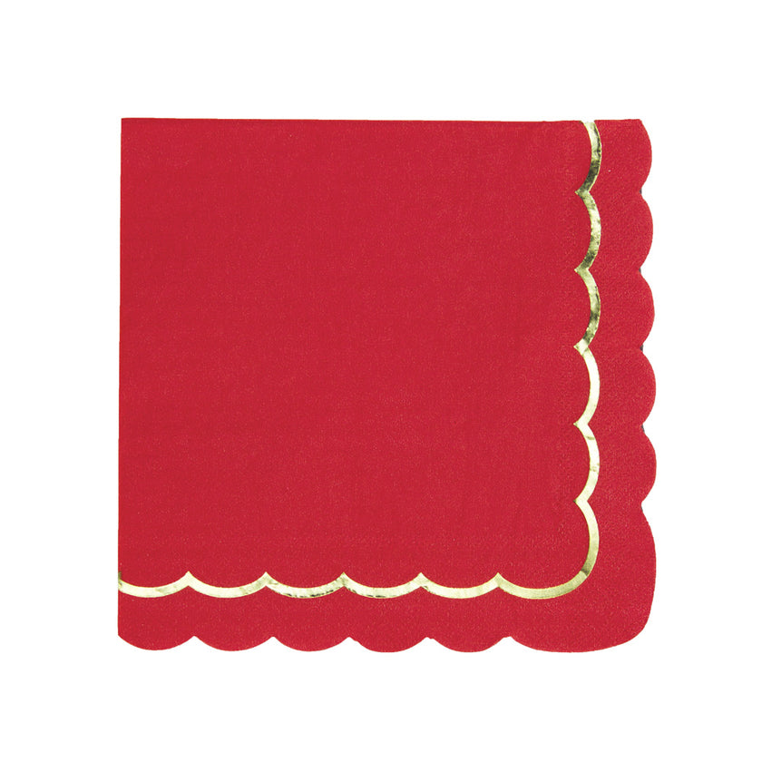 SERVIETTES FESTONNEES 33X33CM ROUGES ET OR X 16