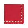 SERVIETTES FESTONNEES 33X33CM ROUGES ET OR X 16