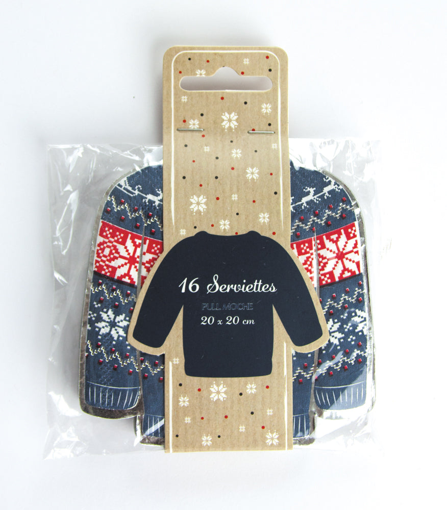 SERVIETTES A COCKTAIL PULL MOCHE DE NOEL 20X20CM X 16PCS