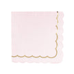 SERVIETTES FESTONNEES 33X33CM ROSE PASTEL ET OR X 16
