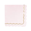 SERVIETTES FESTONNEES 33X33CM ROSE PASTEL ET OR X 16