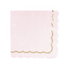 SERVIETTES FESTONNEES 33X33CM ROSE PASTEL ET OR X 16