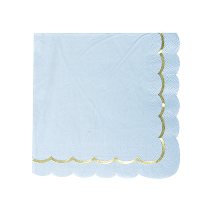SERVIETTES FESTONNEES 33X33CM BLEU PASTEL ET OR X 16