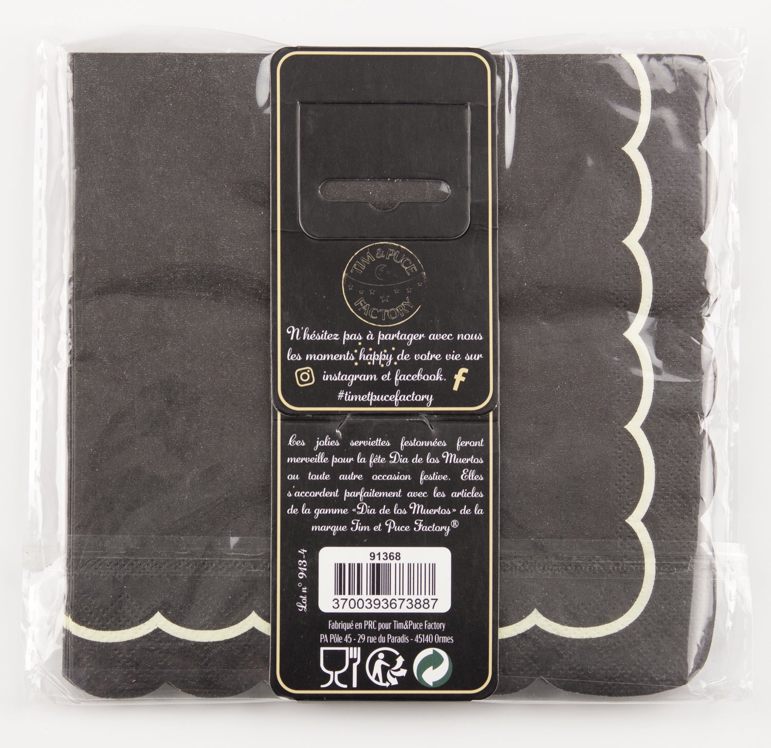 SERVIETTES FESTONNEES 33X33CM DIA DE LOS MUERTOS ET OR X 16