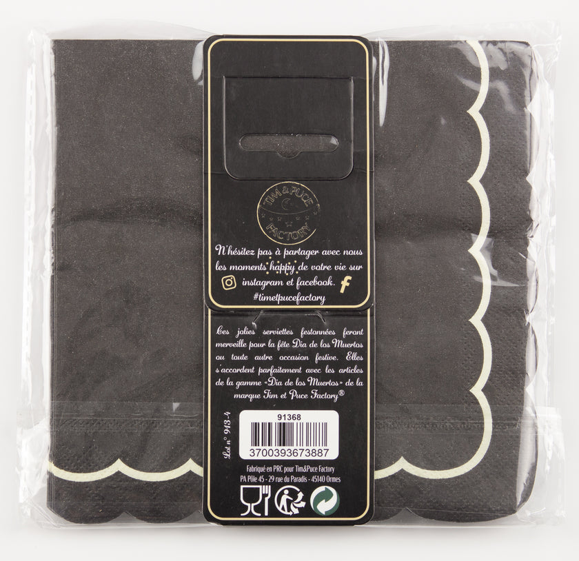 SERVIETTES FESTONNEES 33X33CM DIA DE LOS MUERTOS ET OR X 16