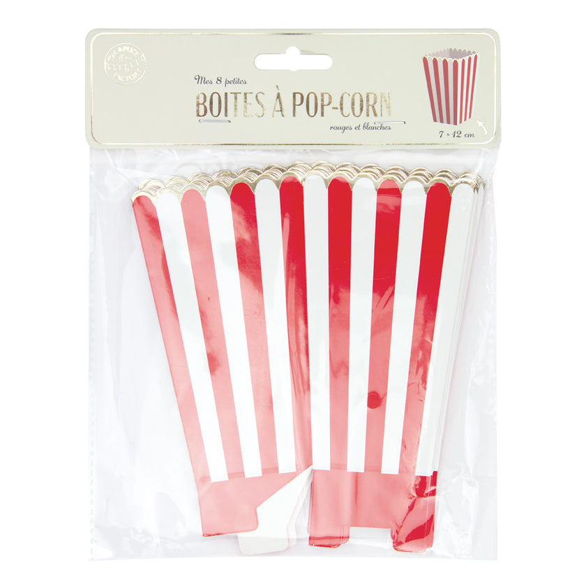 BOITES A POP-CORN ROUGE ET BLANCHE X 8