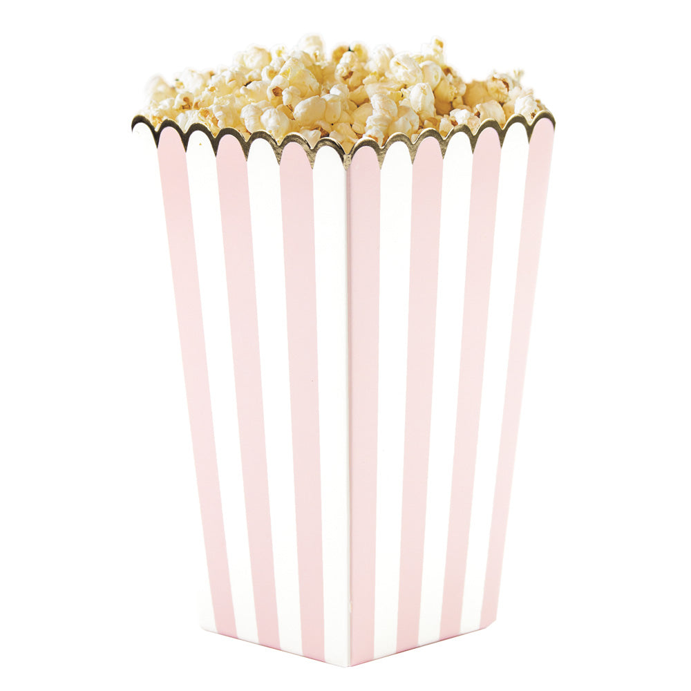 BOITES A POP-CORN ROSE PASTEL ET BLANCHE X 8