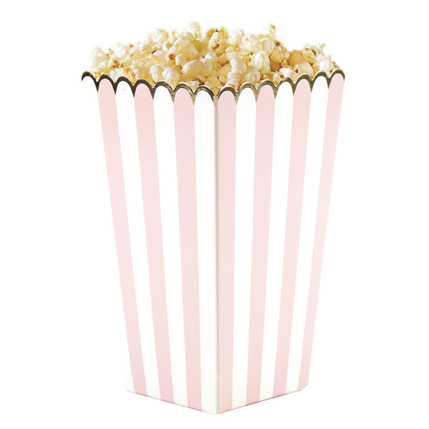 BOITES A POP-CORN ROSE PASTEL ET BLANCHE X 8