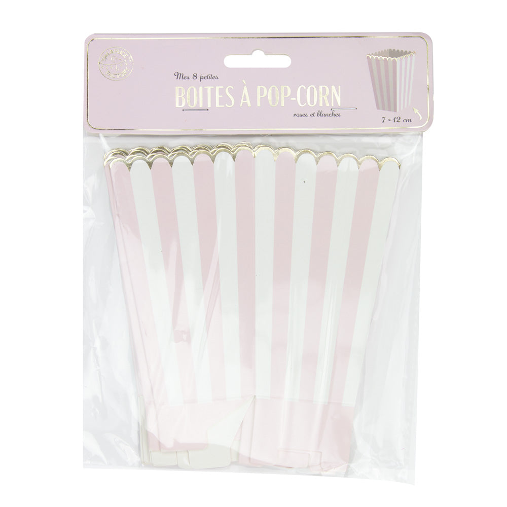BOITES A POP-CORN ROSE PASTEL ET BLANCHE X 8