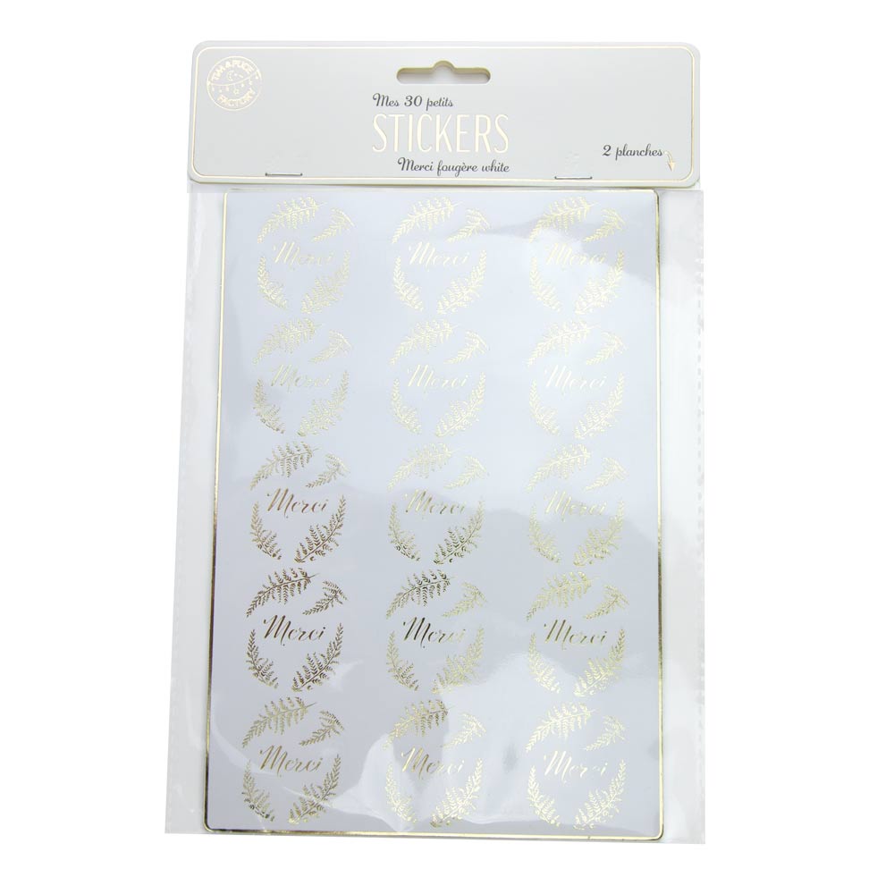 STICKERS MERCI BLANCS ET OR X 30PCS