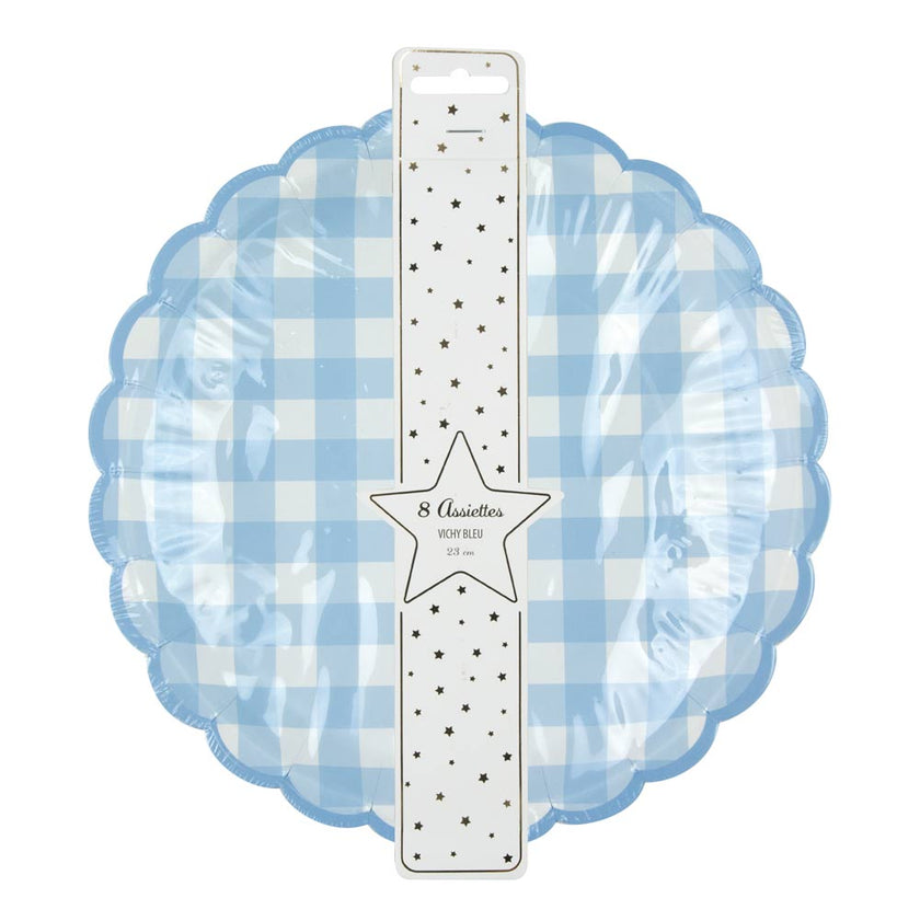 ASSIETTES FESTONNEES VICHY BLEU 23CM X 8