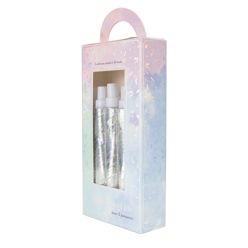 COFFRET 5 SARBACANES + 50 BOULES IRIDESCENT PARTY
