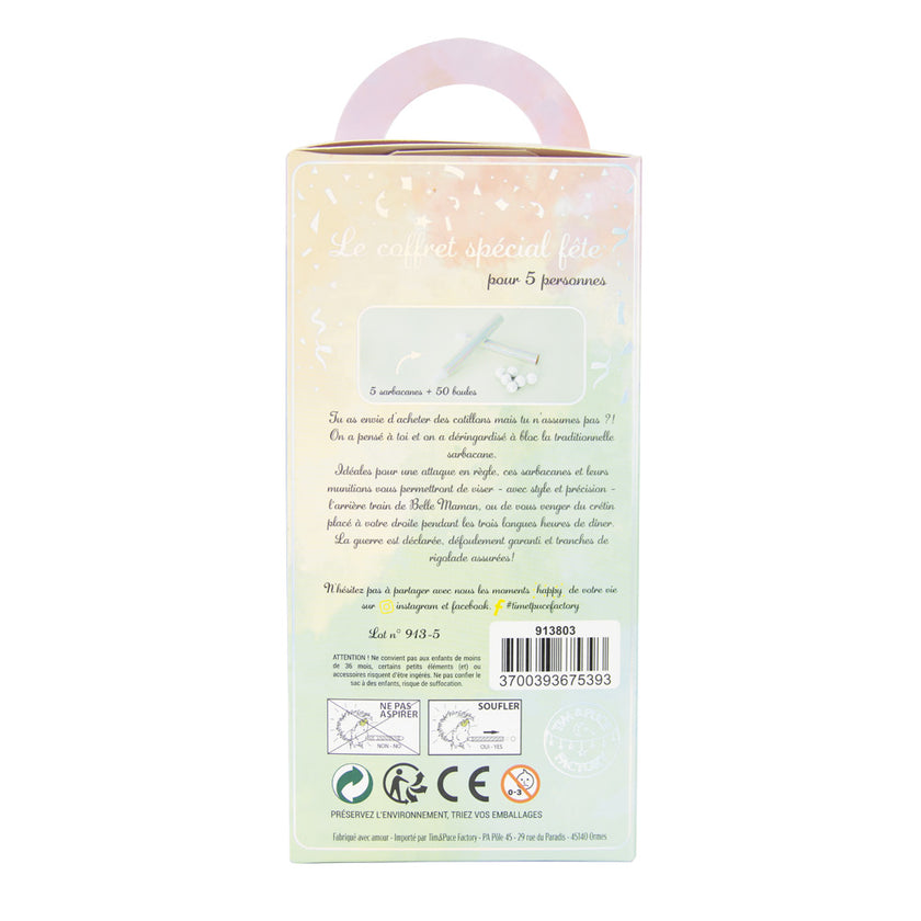 COFFRET 5 SARBACANES + 50 BOULES IRIDESCENT PARTY