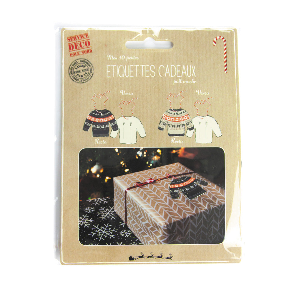 ETIQUETTES CADEAUX PULL MOCHE DE NOEL X 10