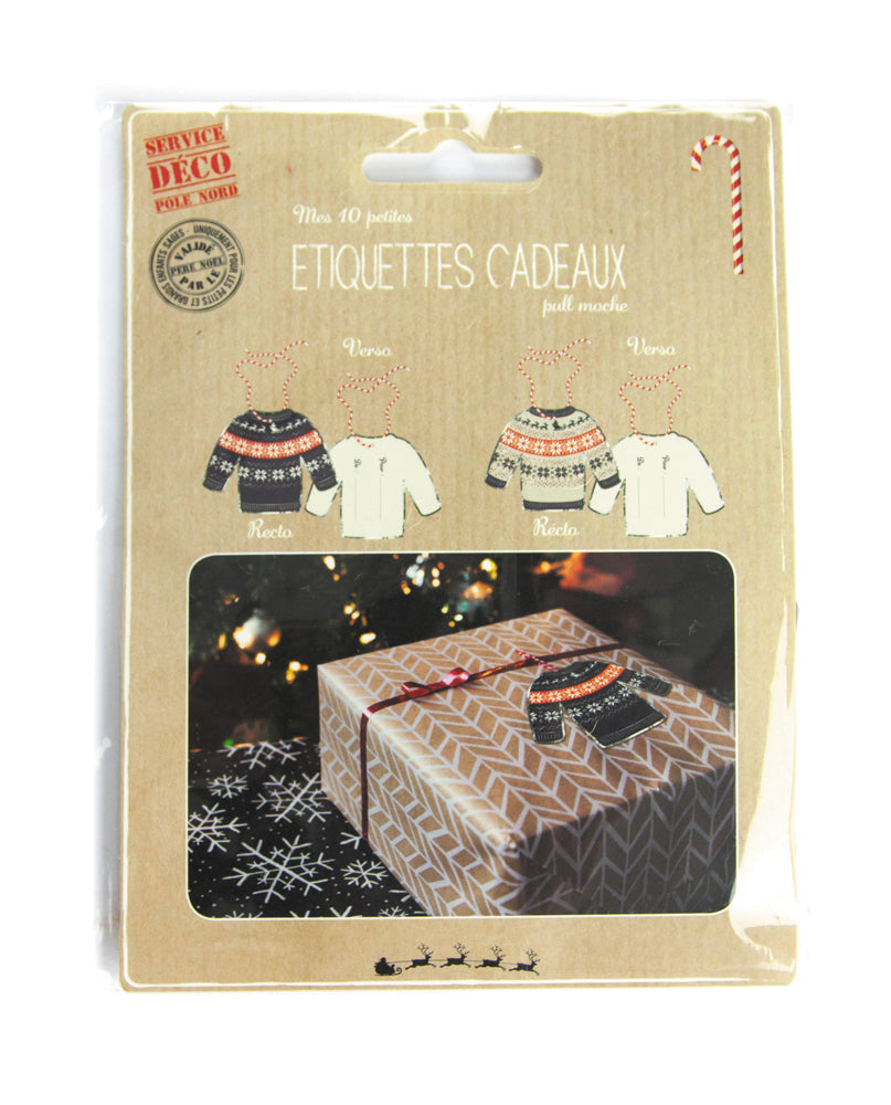 ETIQUETTES CADEAUX PULL MOCHE DE NOEL X 10