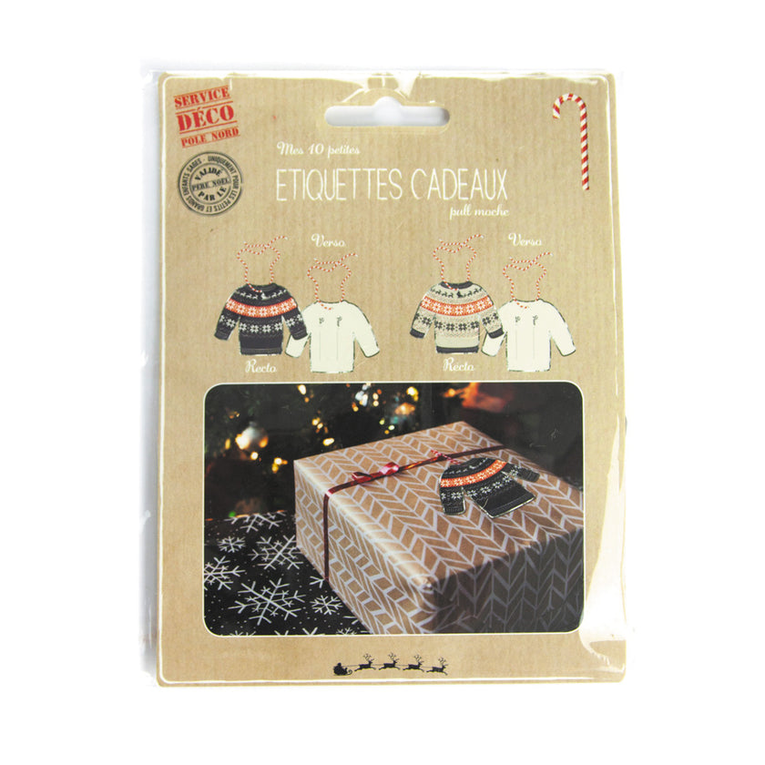 ETIQUETTES CADEAUX PULL MOCHE DE NOEL X 10