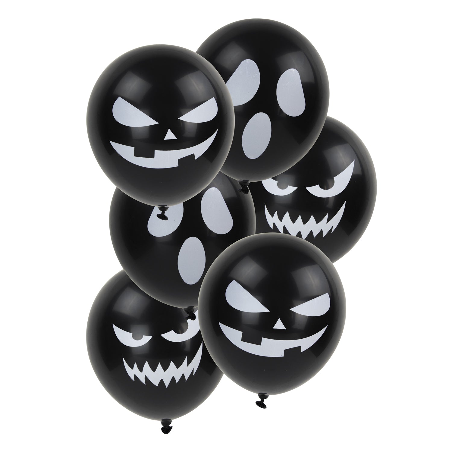 BALLONS DE BAUDRUCHE NOIRS VISAGES D HALLOWEEN X 6