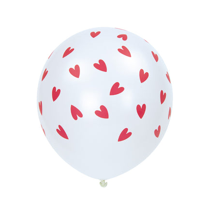 BALLONS DE BAUDRUCHE BLANCS ET COEURS ROUGES X 6