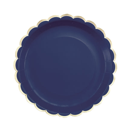 ASSIETTES FESTONNEES 23CM BLEU MARINE ET OR X 8