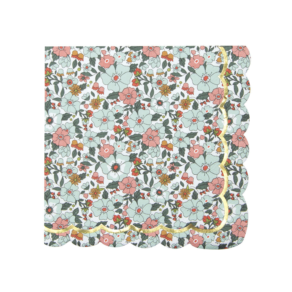SERVIETTES FESTONNEES 33X33CM FLEURS ET OR X 16