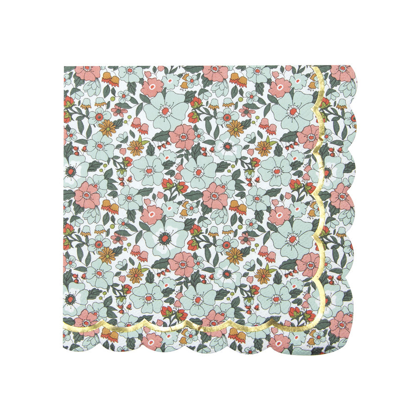 SERVIETTES FESTONNEES 33X33CM FLEURS ET OR X 16