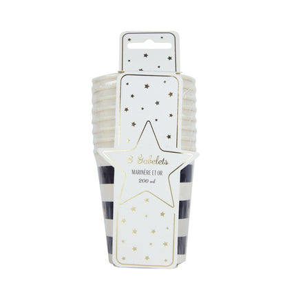 GOBELETS FESTONNES 200ML MARINIERE ET OR X 8