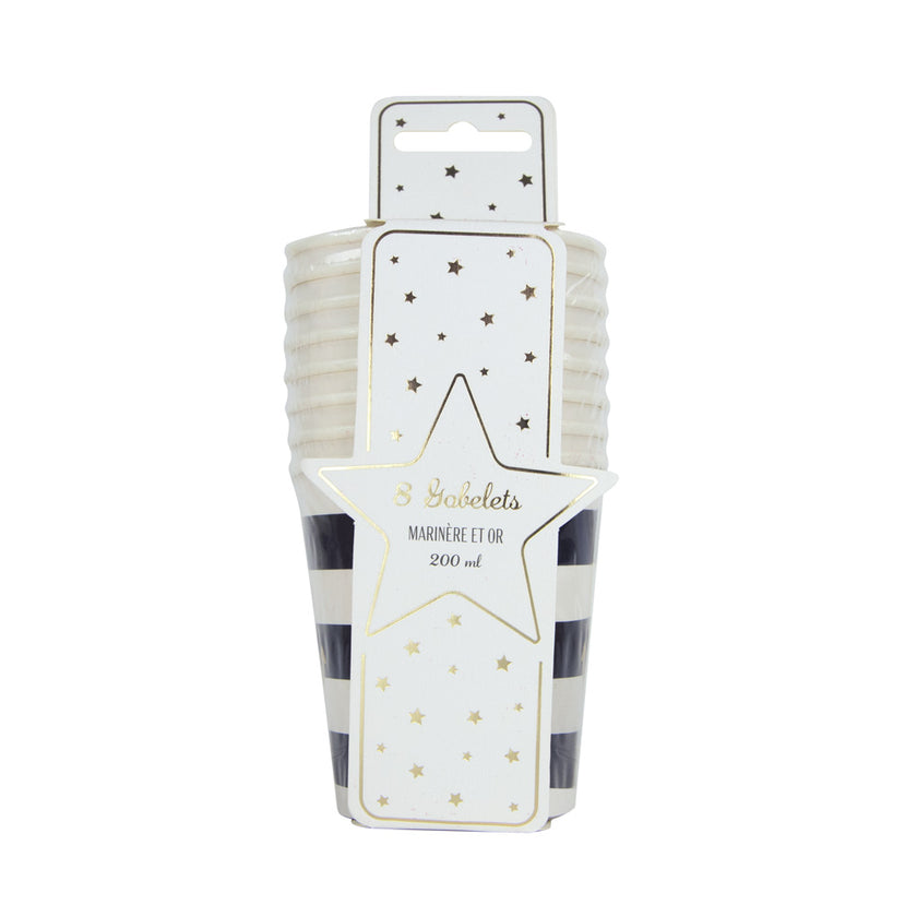 GOBELETS FESTONNES 200ML MARINIERE ET OR X 8