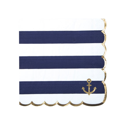 SERVIETTES FESTONNEES 33X33CM MARINIERE ET OR X 16