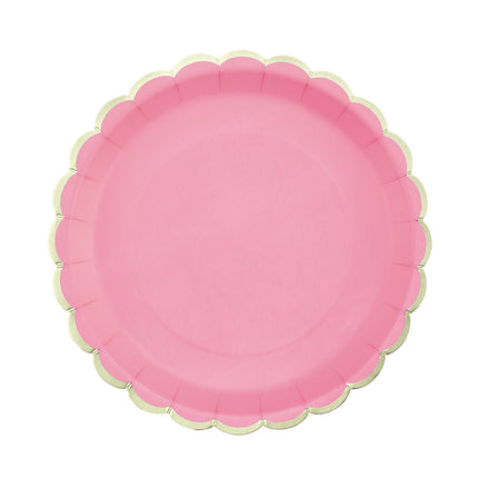 ASSIETTES FESTONNEES 23CM ROSE NEON ET OR X 8