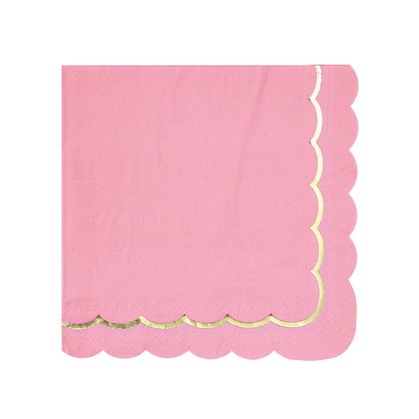 SERVIETTES FESTONNEES 33X33CM ROSE NEON ET OR X 16