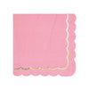 SERVIETTES FESTONNEES 33X33CM ROSE NEON ET OR X 16