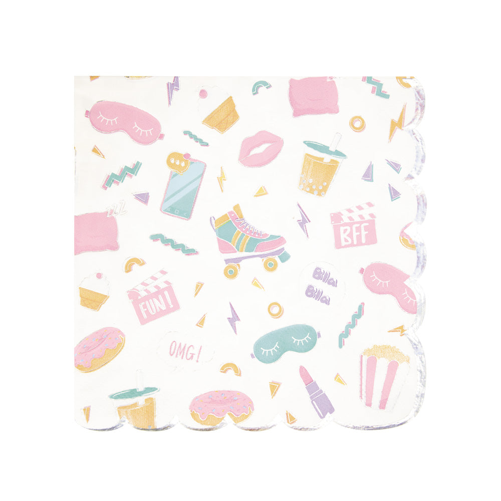 SERVIETTES FESTONNEES 33X33CM PYJAMA PARTY X 16