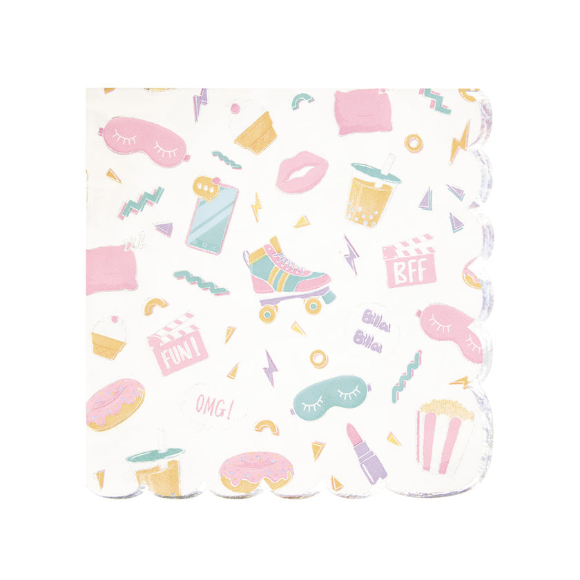 SERVIETTES FESTONNEES 33X33CM PYJAMA PARTY X 16