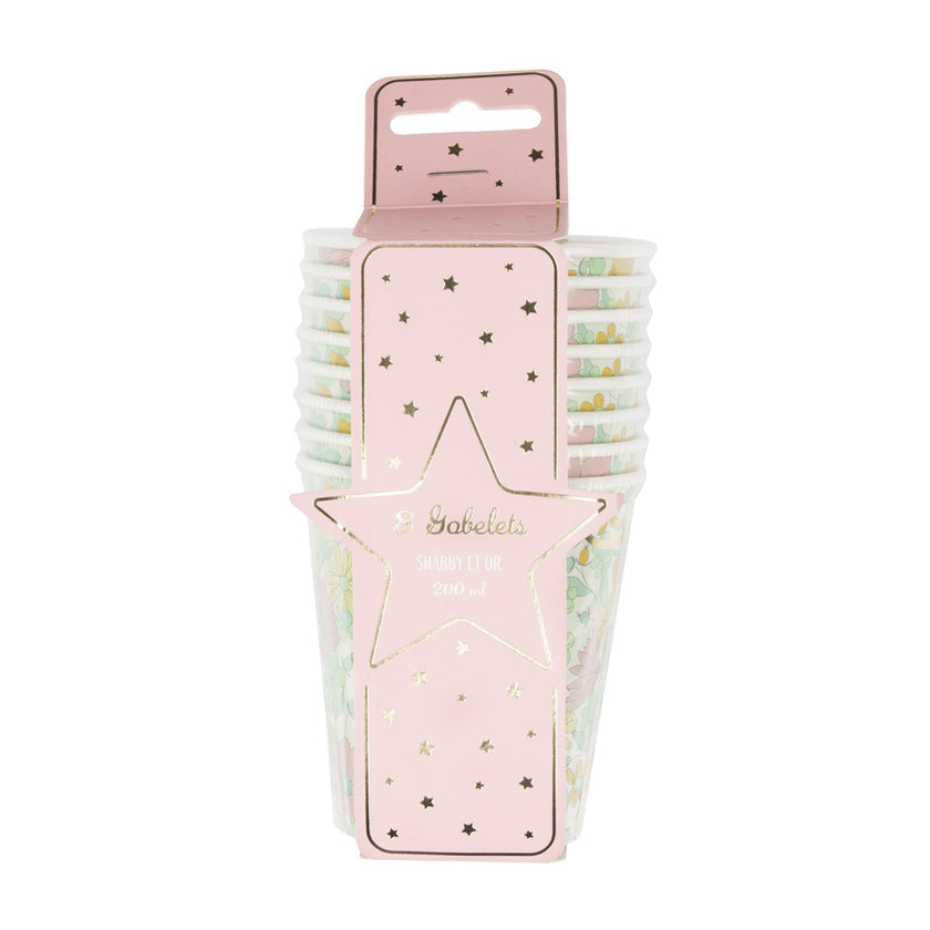 GOBELETS FESTONNES 200ML SHABBY ET OR X 8