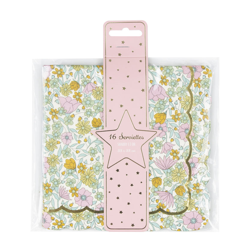 SERVIETTES FESTONNEES 33X33CM SHABBY ET OR X 16