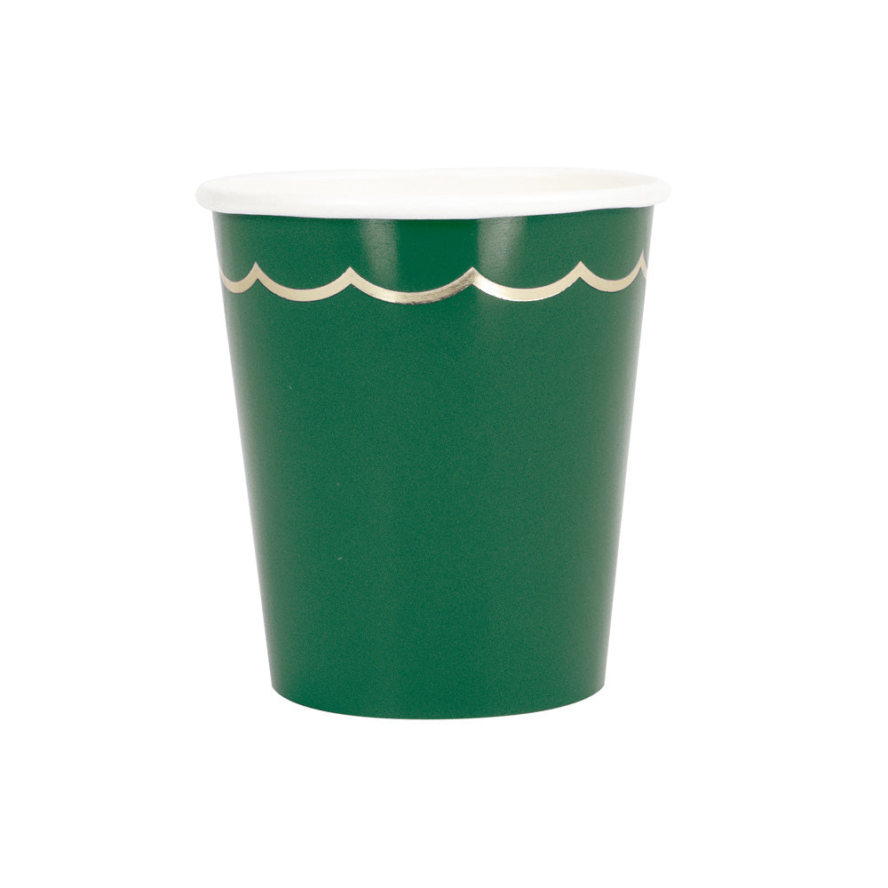 GOBELETS FESTONNES 200ML VERT JUNGLE ET OR X 8