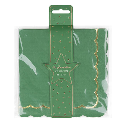 SERVIETTES FESTONNEES 33X33CM VERT JUNGLE ET OR X 16