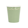 GOBELETS FESTONNES 200ML VERT SAUGE ET OR X 8