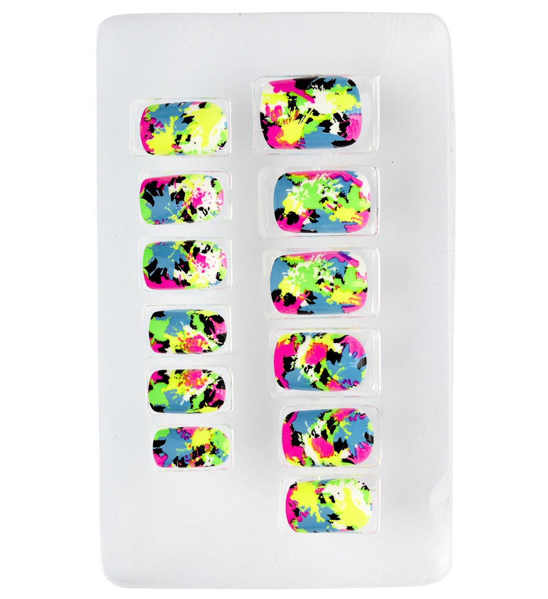 12 faux-ongles mosaïque fluorescent auto-adhésifs