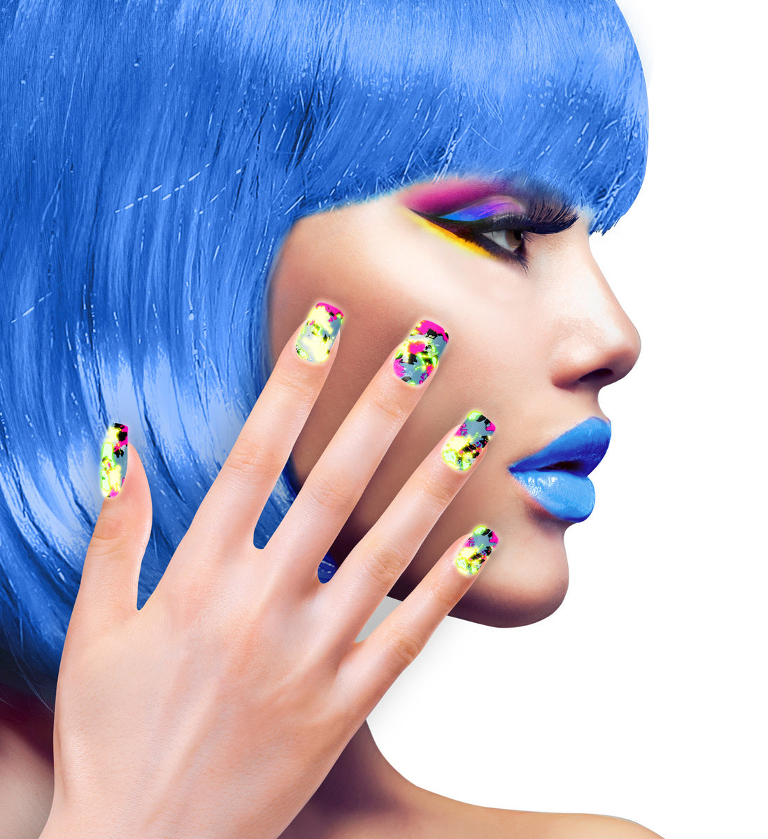 12 faux-ongles mosaïque fluorescent auto-adhésifs