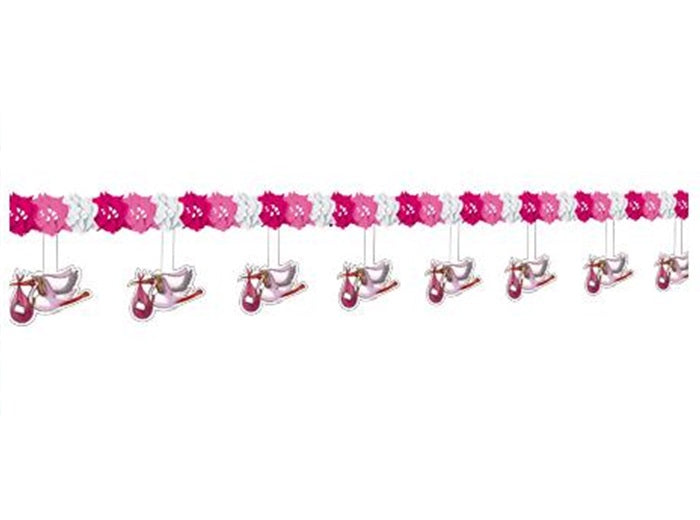 guirlande papier et suspensions cigogne 3m60 rose