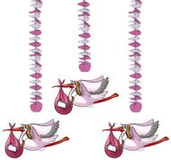 lot de 3 suspensions cigogne rose