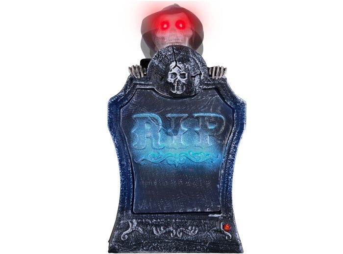 pierre tombale avec squelette lumineuse sonore et motorisée 40cm