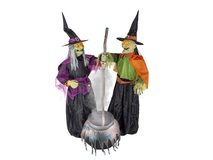 2 sorcières avec chaudron lumineuses sonores et motorisées 1.8m
