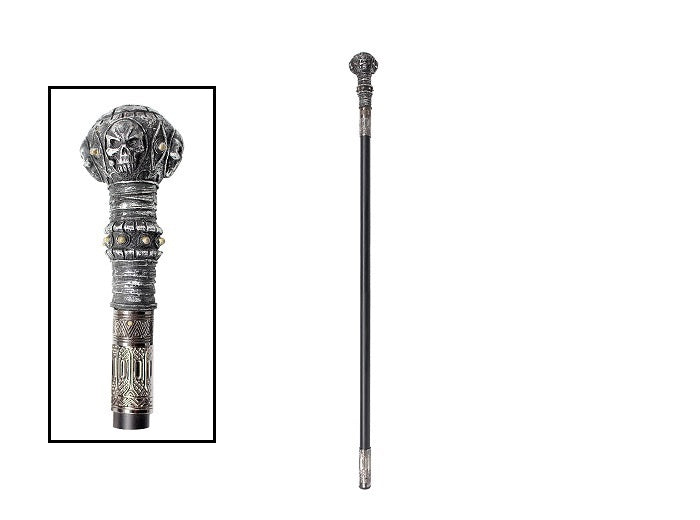 canne métallique droite gothique motif crânes luxe 90cm