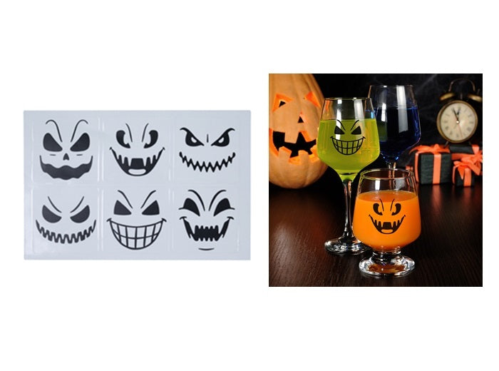 lot de 6 autocollants halloween transparents pour verres